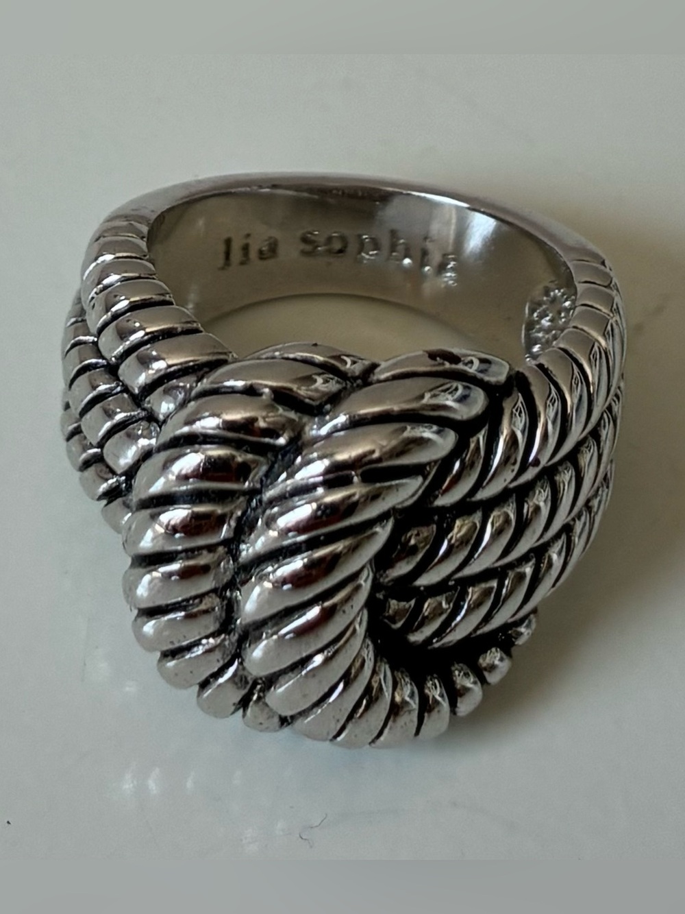 Lia Sophia Silver-Tone Twisted Rope Knot Statement Ring Size 7